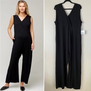 NOM Maternity Everyday Jumpsuit Large NEW Nursing Soft Knit Pockets Baggy Comfy